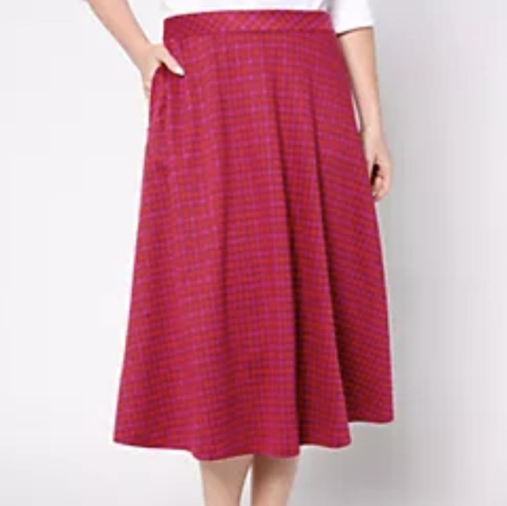 New Isaac Mizrahi Tartan Skirt Red Purple Plaid Check Checkered Large Whimsgoth